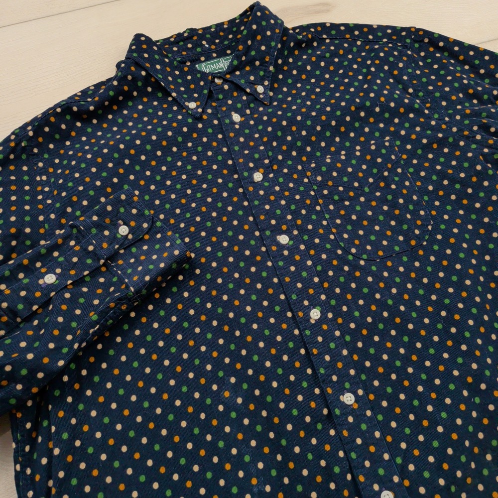 Gitman Bros Vintage Mens XXL Navy Corduroy Polka Dot Button Down Shirt USA Made